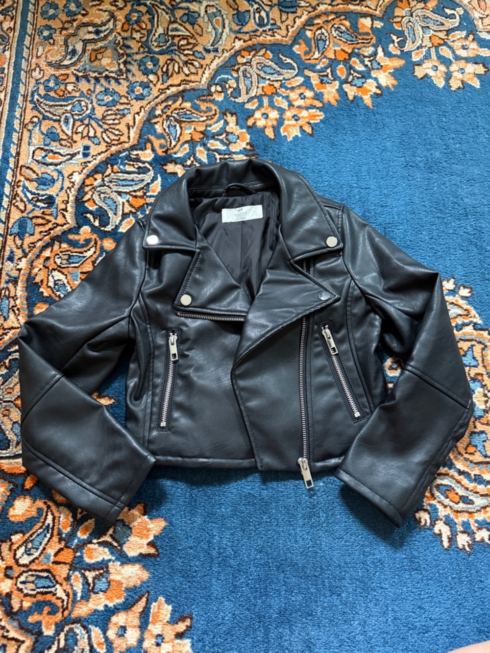 H&M Black Faux Leather Moto Jacket - Kids Sz 8